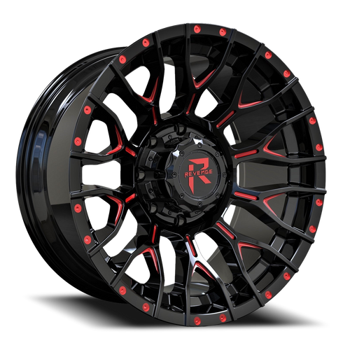 Revenge Rv201 Wheel 20x9 8x180 Black Milled w/ Red Tint 0mm - FREE T-SHIRT INCLUDED! | RV201-20908180+00BRW