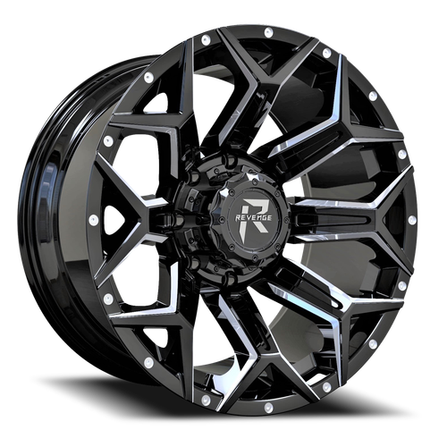 Revenge Rv202 Wheel 20x10 8x165.1 Black Milled -19mm - FREE T-SHIRT INCLUDED! | RV202-20108165-19BMW