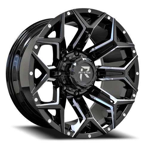 Revenge Rv202 Wheel 20x9 5x127 & 5x139.7 Black Milled 0mm - FREE T-SHIRT INCLUDED! | RV202-209051271397+00BMW