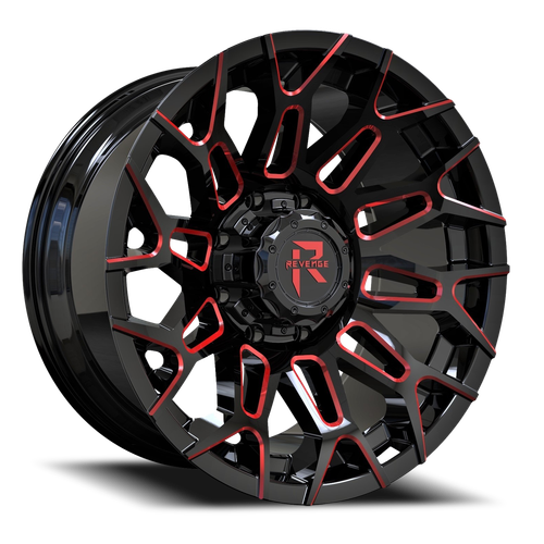 Revenge Rv203 Wheel 20x10 6x135 & 6x139.7 Black Milled w/ Red Tint -19mm - FREE T-SHIRT INCLUDED! | RV203-201061351397-19BRW