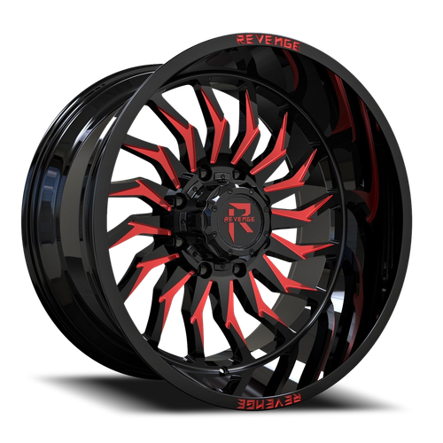 Revenge Rv204 Wheel 20x12 8x165.1 Black Milled w/ Red Tint -44mm - FREE T-SHIRT INCLUDED! | RV204-20128165-44BRW