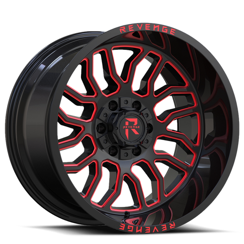 Revenge Rv205 Wheel 20x12 6x135 & 6x139.7 Black Milled w/ Red Tint -44mm - FREE T-SHIRT INCLUDED! | RV205-201261351397-44BRW
