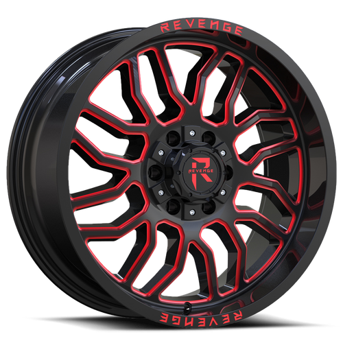 Revenge Rv205 Wheel 20x9 8x165.1 Black Milled w/ Red Tint 12mm - FREE T-SHIRT INCLUDED! | RV205-20908165+12BRW