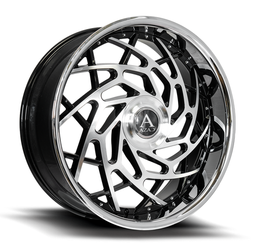 Azad AZ Reign Custom Drilled Wheel Blanks Rims 22x9.5 Black Machined Stainless Lip 10mm | AZREIGN2295BLANK+10BMF/SSL