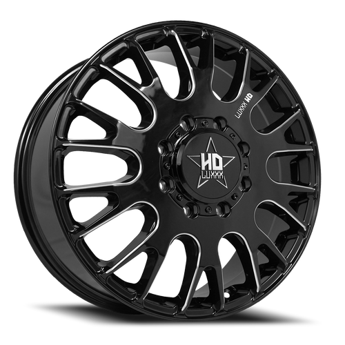 Luxxx Hd Lhd34 Dually Wheel 20x8.25 8x165.1 Gloss Black Milled 115mm | DUALLYHD34-208258165-115Y-A1-F