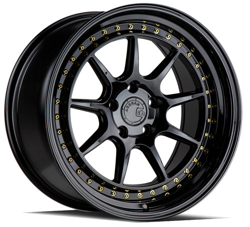 Aodhan Ds-X Wheels Rims 18x8.5 5x114.3 Gloss Black W/ Gold Rivets 35mm | DSX1885511435GB