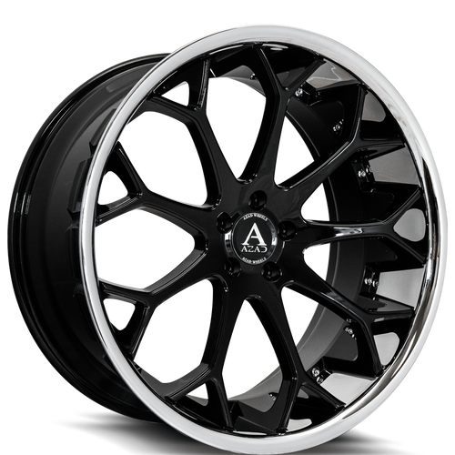 Azad Az99 Wheels Rims 22x9 5x120 Black Stainless Lip 30mm | AZ992295120+30GLOSSBLACK/SSL