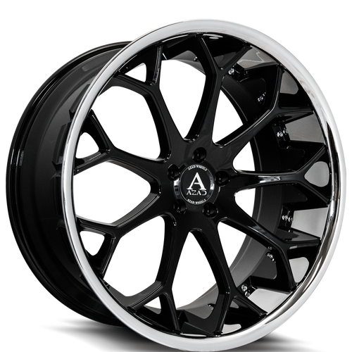 Azad Az99 Wheels Rims 22x9 5x4.5 (5x114.3) Black Stainless Lip 35mm | AZ992295114+35GLOSSBLACK/SSL