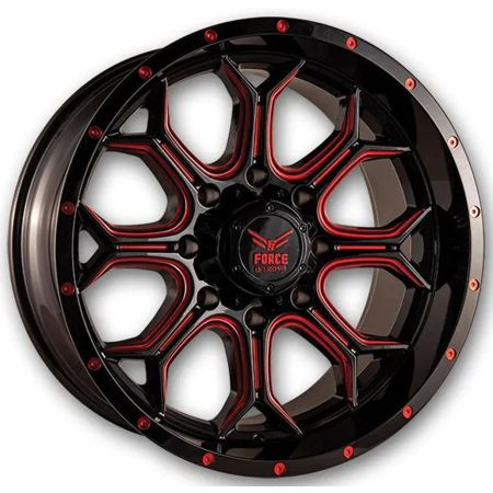 Force Off-Road F42 Wheels Rims 22x12 6x5.5 (6x139.7) Red Milled -44mm | F4222126139.7-44R/M