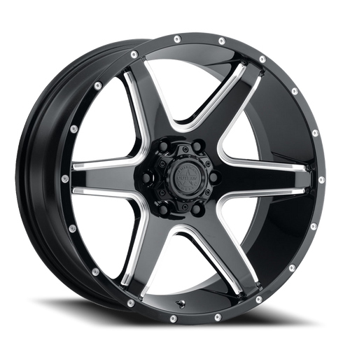 DOORBUSTER PRICING! - American Outlaw Six Shooter Wheel 17x8.5 6x139.7 Black Milled 0mm | 140-7883BM