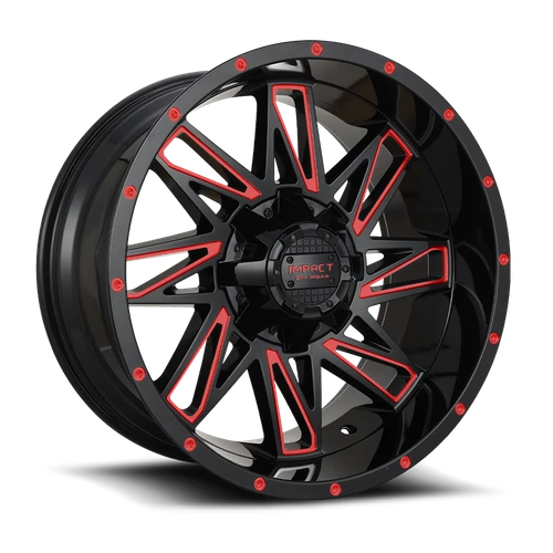 DOORBUSTER PRICING! - Impact Off-Road 814 Wheel 18x9 6x139.7 & 6x135 Gloss Black w/ Red Milling -12mm - FREE T-SHIRT INCLUDED! | 814GBR-89066-12