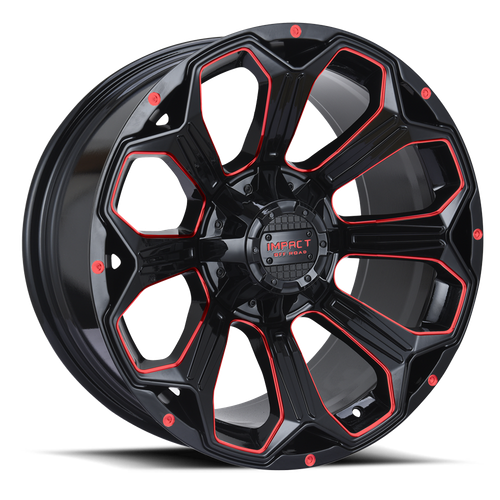 DOORBUSTER PRICING! - Impact Off-Road 817 Wheel 20x10 5x139.7 & 5x127 Gloss Black w/ Red Milling -12mm | 817GBR-21056-12