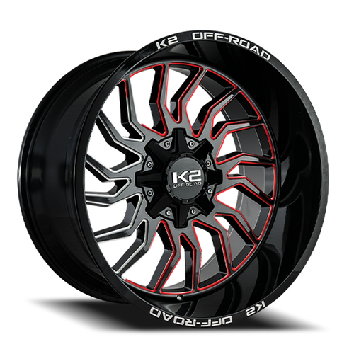 K2 Monarch K21 Wheel 22x12 6x135 & 6x139.7 Black w/ Red Milling -44mm | K212212655135-44RML