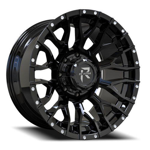 Revenge Rv201 Wheel 22x12 5x139.7 & 5x150 Gloss Black w/ Milled Lip -44mm | RV201-221251397150-44B