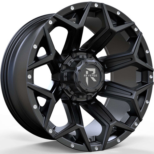 Revenge Rv202 Wheels Rims 20x10 8x170 Satin Black W/ Milled Lip -19mm | RV202-20108170-19DFB