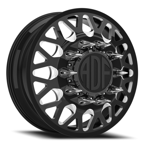 Adf Hot Shot Dually Wheel 28x8.25 10x225 Gloss Black/Machined 132mm - FREE T-SHIRT INCLUDED! - MINIMUM PURCHASE OF 4 WHEELS | D202BM288227+132
