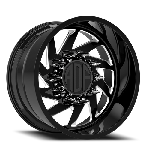 Adf Contractor Left Dually Wheel 28x16 10x225 Gloss Black/Machined -101mm - FREE T-SHIRT INCLUDED! - MINIMUM PURCHASE OF 4 WHEELS | S203BM281627-101L