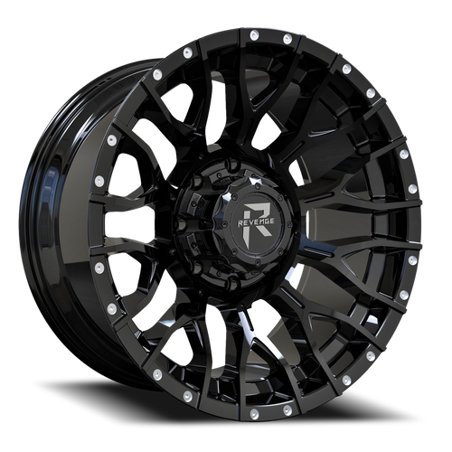 Revenge Rv201 Wheel 20x10 8x170 Gloss Black w/ Milled Lip -19mm | RV201-20108170-19B