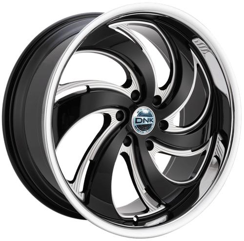Dnk 702 Wheels Rims 22x9 5x114.3 Gloss Black Milled W/ Chrome Lip 35mm | 702GBMSL-229012+35
