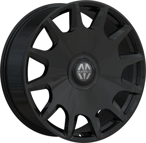Massiv 927 Wheels Rims 24x9 5x115 5x120 Gloss Black W/ Floating Cap 15mm | MAS927-24914B-FC