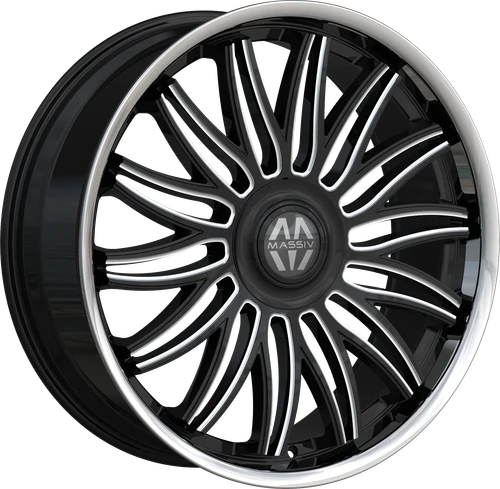Massiv 928 Wheels Rims 22x9 5x112 5x114.3 Black Milled W/ Stainless Lip And Floating Cap 40mm | MAS928-22945BMW-FC