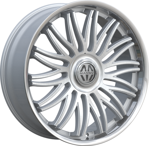 Massiv 928 Wheels Rims 24x9 5x115 5x120 Silver Brushed W/ Stainless Lip And Floating Cap 15mm | MAS928-24914SBR-FC
