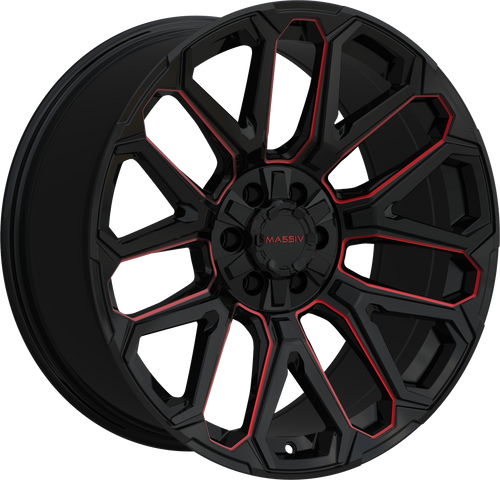 Massiv Off-Road Or5 Wheels Rims 17x9 6x135 6x139.7 Black W/ Red Milling -12mm | MAS-OR5-7930-N12BWR