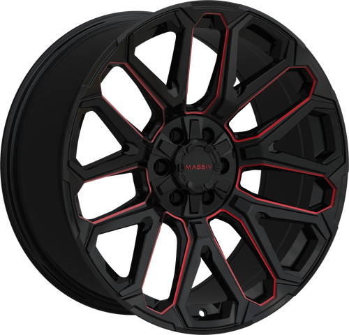 Massiv Off-Road Or5 Wheels Rims 20x9 6x135 6x139.7 Black W/ Red Milling 0mm | MAS-OR5-2930-0BWR