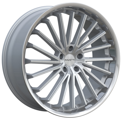 Ravetti M14 Wheels Rims 20x8.5 5x114.3 Silver Brushed W/ Stainless Lip 38mm | RAV-M14-2865SBR