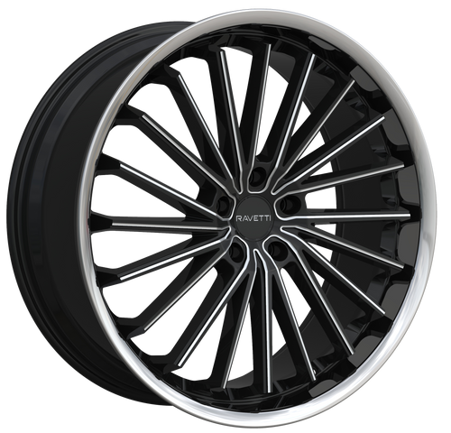 Ravetti M14 Wheels Rims 22x9 5x115 Silver Milled W/ Stainless Lip 15mm | RAV-M14-22964BMW