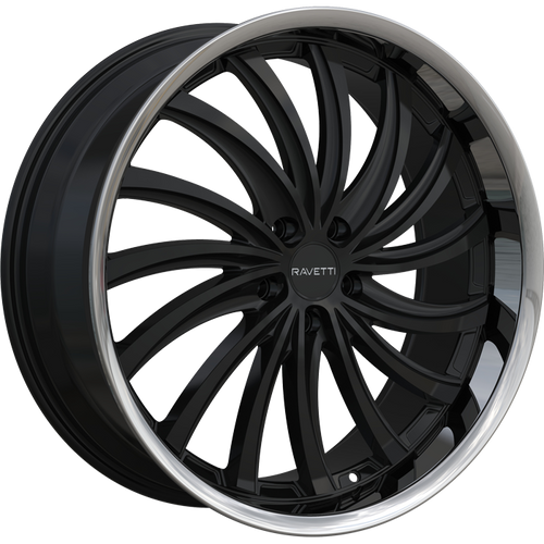 Ravetti M15 Wheels Rims 22x9 5x115 Gloss Black W/ Stainless Lip 15mm | RAV-M15-22964B