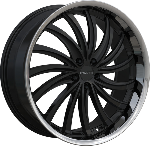 Ravetti M15 Wheels Rims 22x9 5x120 Gloss Black W/ Stainless Lip 20mm | RAV-M15-22967B