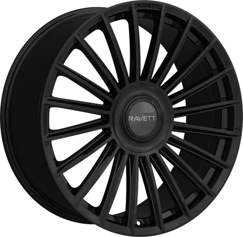 Ravetti M17 Wheels Rims 20x8.5 5x112 5x114.3 Gloss Black W/ Floating Cap 38mm | RAV-M17-2845B-FC