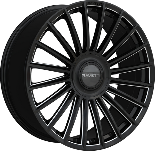 Ravetti M17 Wheels Rims 22x9 5x115 5x120 Black Milled W/ Floating Cap 15mm | RAV-M17-22914BMW-FC