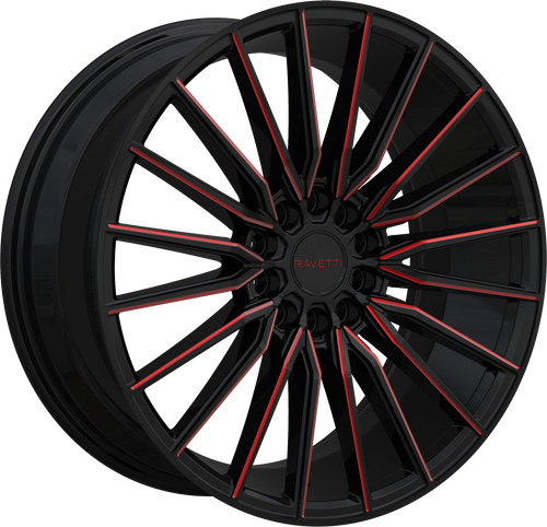 Ravetti M18 Wheels Rims 17x7.5 5x100 5x114.3 Black W/ Red Milling 38mm | RAV-M18-7750BWR