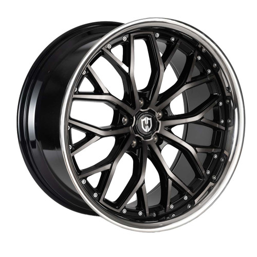 Curva Cff76 Wheels Rims 20x10.5 5x112 Gloss Black Machined Face Dark Tint Stainless Lip 35mm | CFF76-201051123566TBSL