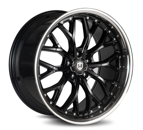 Curva Cff76 Wheels Rims 20x9 5x114.3 Gloss Black Stainless Lip 35mm | CFF76-20901143573BSL
