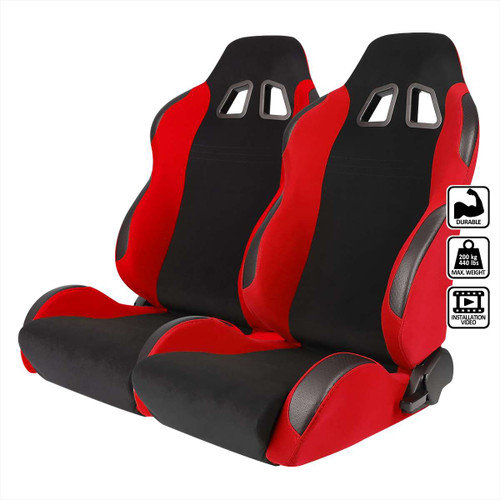 Spec-D Bride Style Racing Seats - Black/Red - Cloth - Pair | SPE RS-505-2