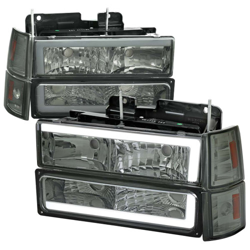 Spec-D Smoked Headlight, Bumper Light, Corner Light Combo w/ Chrome Housing | SPE 2LBCLH-GMC94G-G3-RS