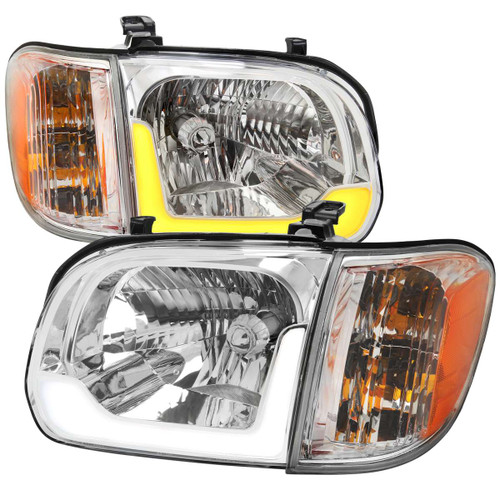 Spec-D Headlight with Corner Light w/ Chrome Housing & Sequential Turn Signal | SPE 2LCLH-TUN05-SQ-GO