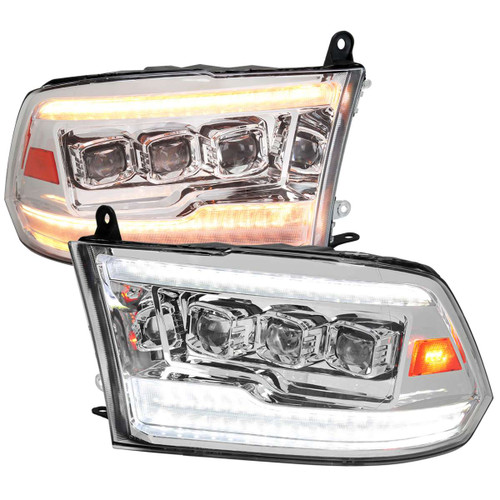 Spec-D Projector Headlights w/ Sequential Turn Signal, Amber Reflector & Chrome Housing | SPE 2LHE-RAM09-SQ-RS