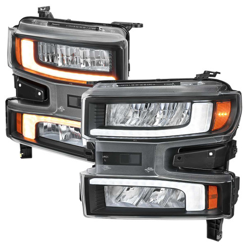Spec-D LED Headlights w/ Sequential Turn Signal, Amber Reflector & Black Housing | SPE 2LHE-SIV1915JM-G3-RS