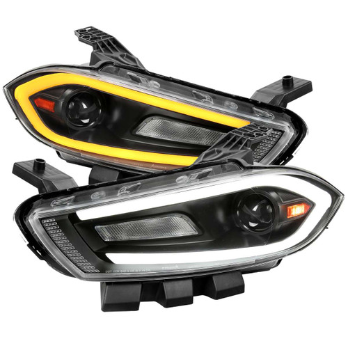 Spec-D Projector Headlights w/ Sequential Turn Signal, Amber Reflector & Black Housing | SPE 2LHP-DRT13JM-SQ-RS