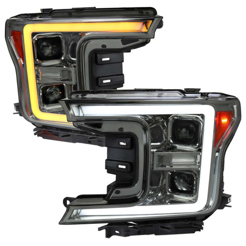 Spec-D Smoked Projector Headlights w/ Sequential Turn Signal & Chrome Housing | SPE 2LHP-F15018G-SQ-RS