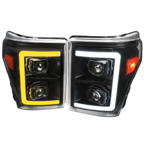 Spec-D Projector Headlights w/ Sequential Turn Signal, Amber Reflector & Black Housing | SPE 2LHP-F25011JM-SQ-RS