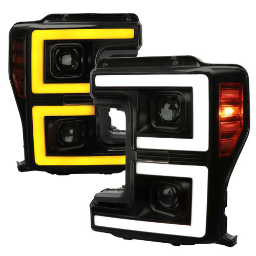 Spec-D Smoked Projector Headlights w/ Sequential Turn Signal & Black Housing | SPE 2LHP-F25017SM-SQ-RS