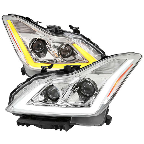 Spec-D LED Bar Headlights w/ Chrome Housing & Amber Reflector | SPE 2LHP-G37082-SQ-RS