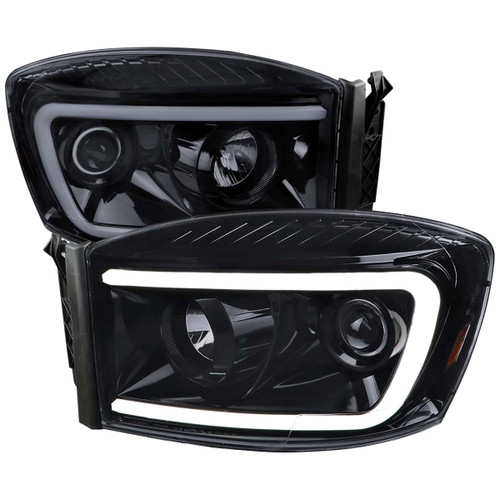 Spec-D Smoked Projector Headlights w/ Black Housing | SPE 2LHP-RAM06G-G2-TM