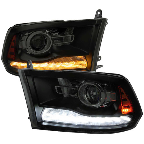 Spec-D Smoked Projector Headlights w/ Sequential Turn Signal & Black Housing | SPE 2LHP-RAM09SMG2-SQ-RS