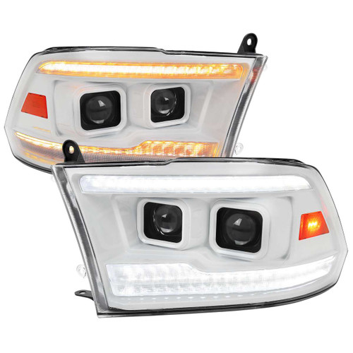 Spec-D Projector Headlights w/ Sequential Turn Signal, Amber Reflector & White Housing | SPE 2LHP-RAM09XEG7-SQ-RS